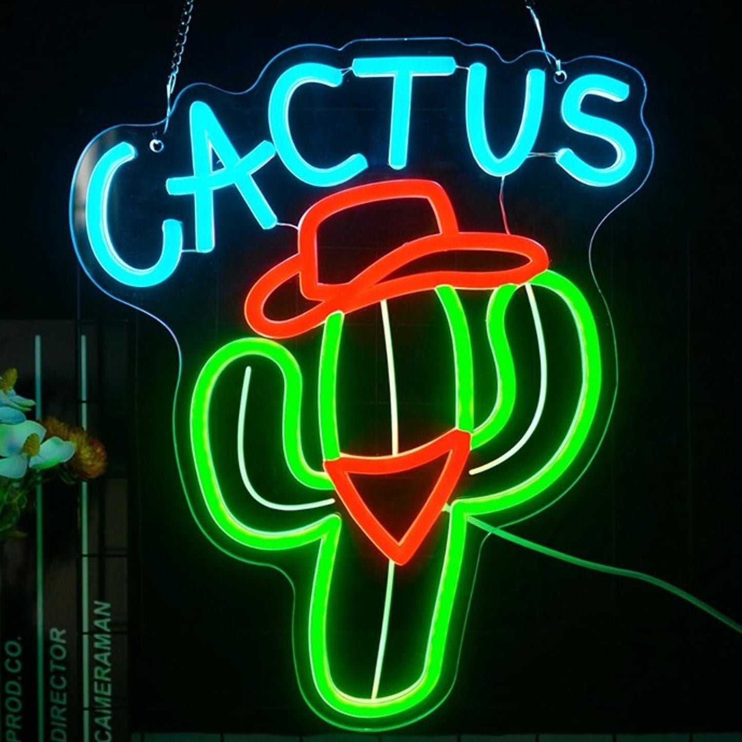Fun Bright Green Cowboy Cactus LED Night Light Room Wall Decoration