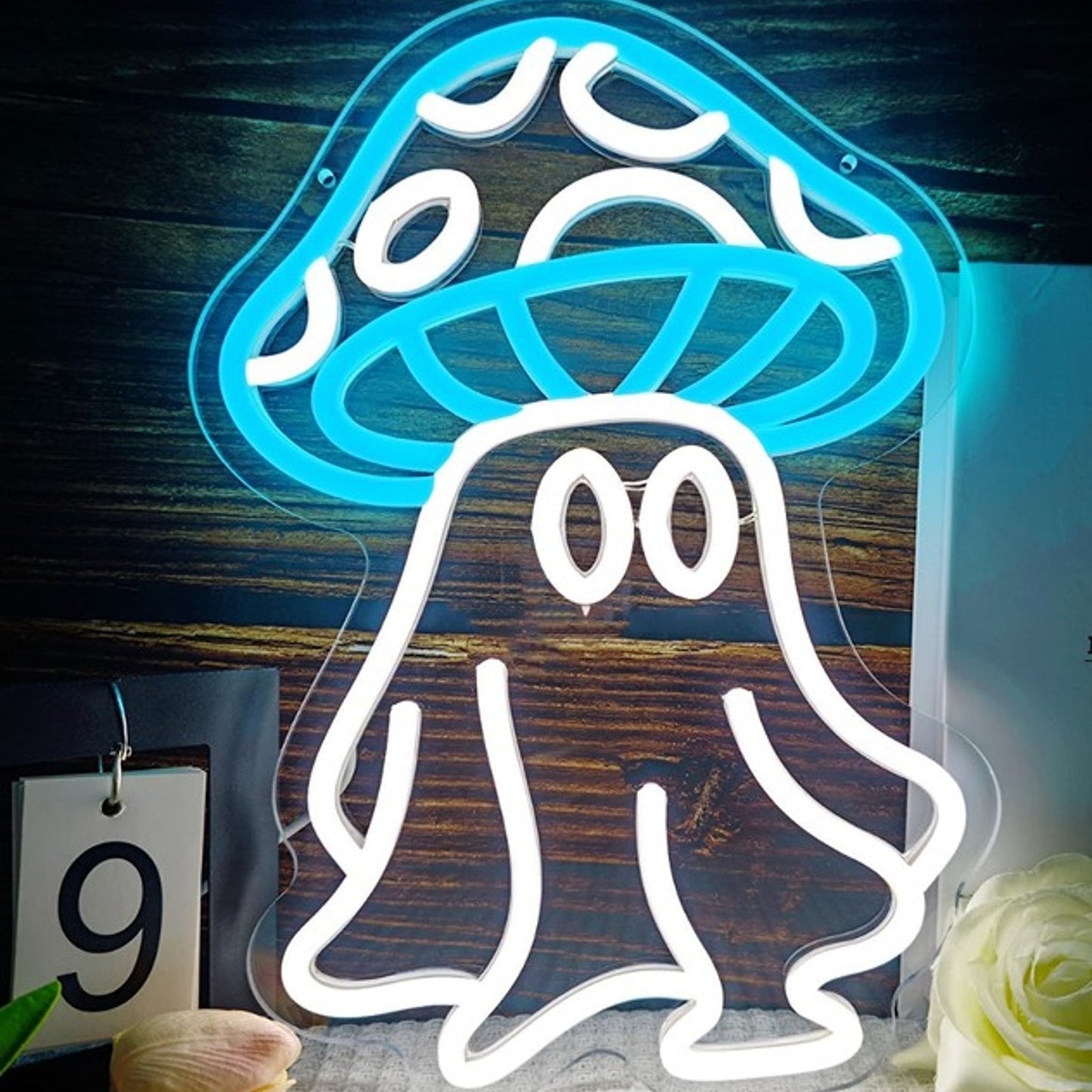 Fun Bright Blue Mushroom Head Ghost LED Night Light Room Wall Decoration