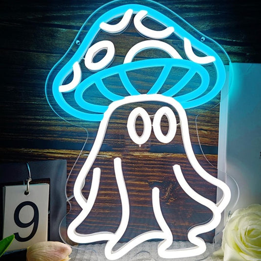 Fun Bright Blue Mushroom Head Ghost LED Night Light Room Wall Decoration