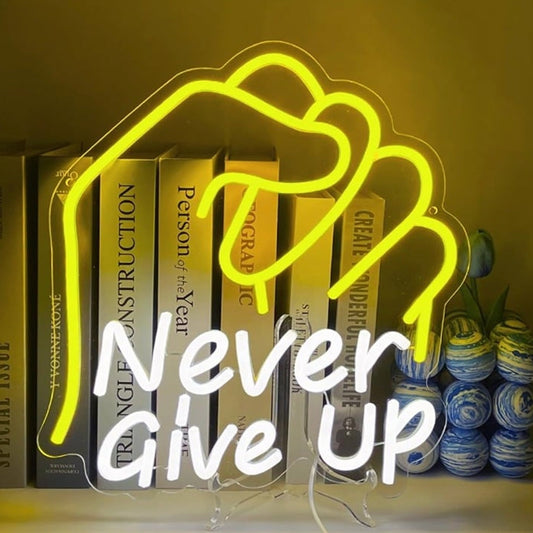 Powerful Bright Yellow Fist “Never Give Up” LED Night Light Motivation Decor