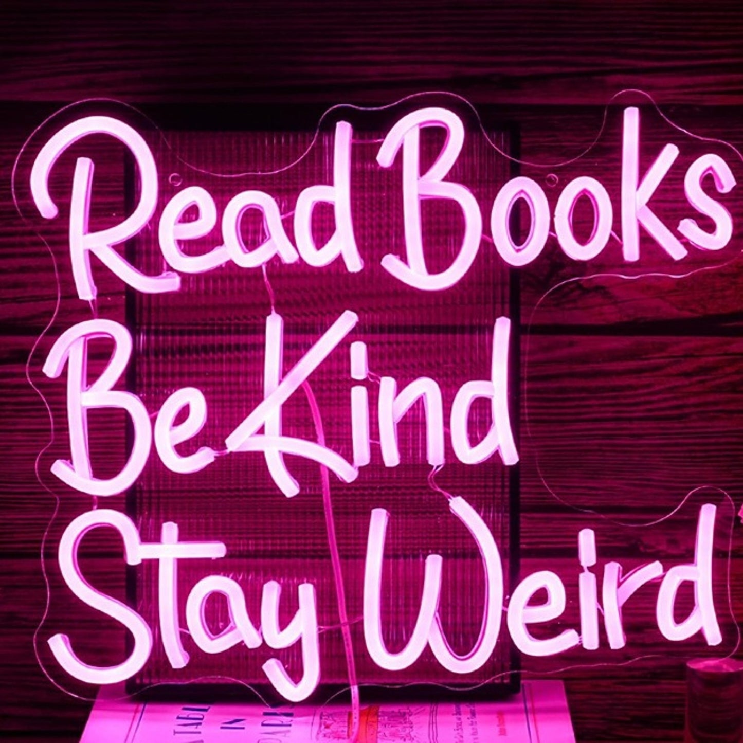 Fun Bright Pink “Read Books Be Kind Stay Weird” LED Night Light Room Wall Decor