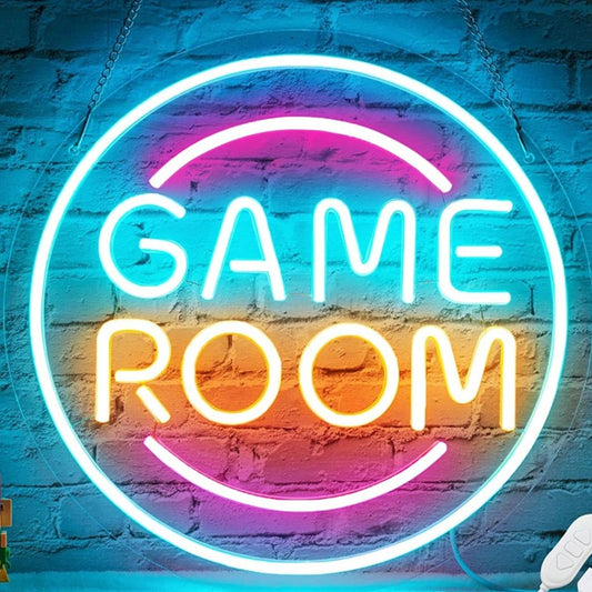 Fun bright Colorful Game Room Circular Sign LED Night Light Arcade Wall Decor