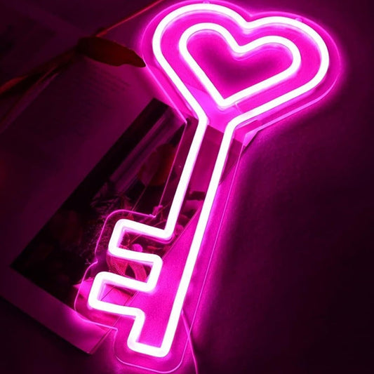 Lovely Bright Pink Heart Key LED Night Light Room Wall Decoration