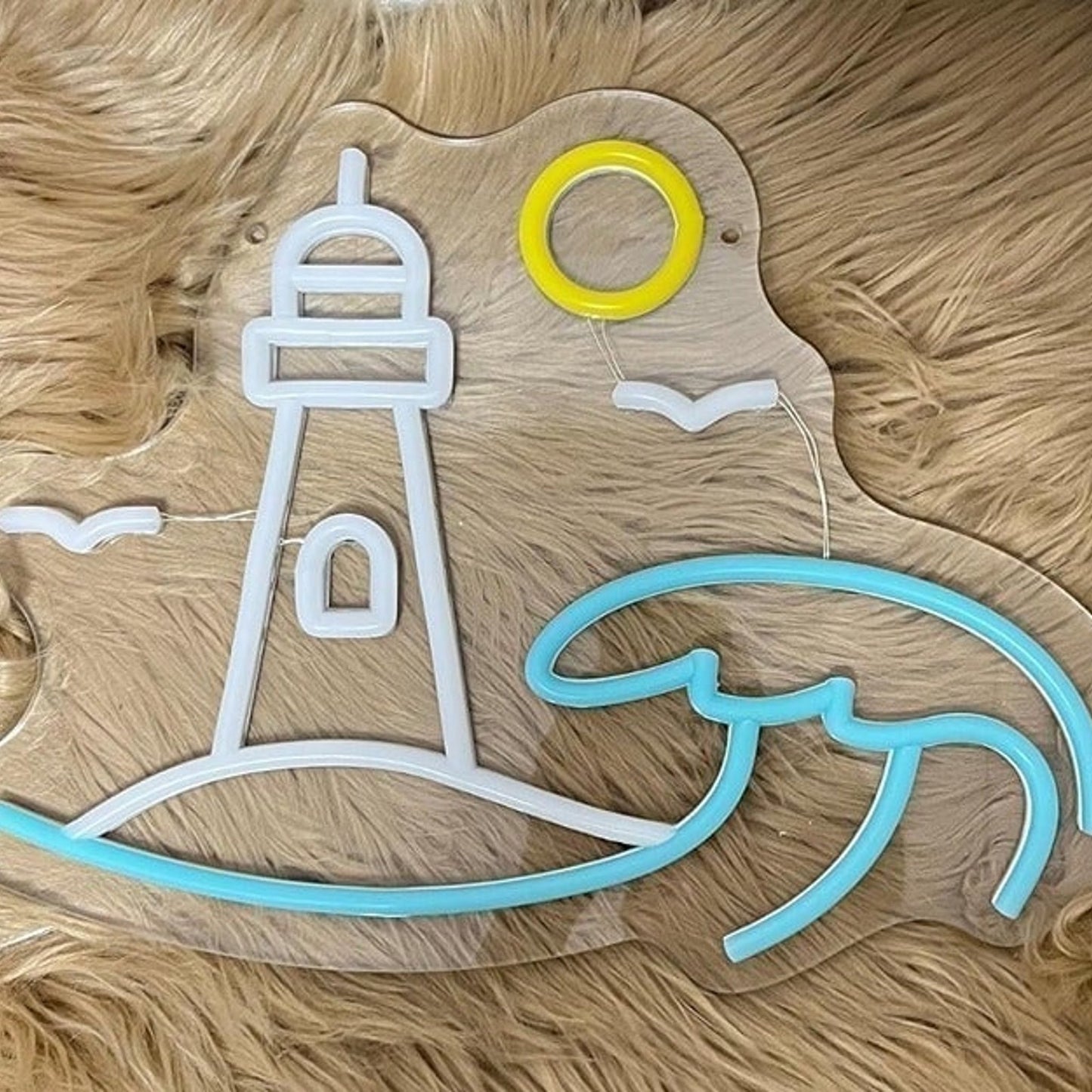 Lovely Vivid Bright Ocean Wave & Light House LED Night Light Room Wall Decor