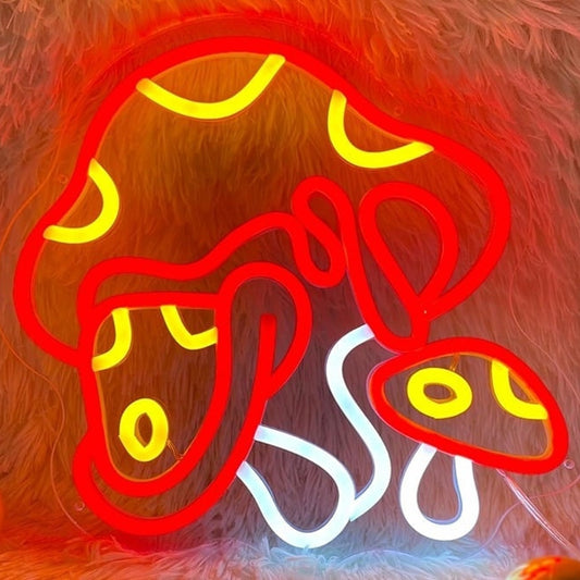 Lovely Bright Red Spotted Yellow Mushroom Cluster LED Night Light