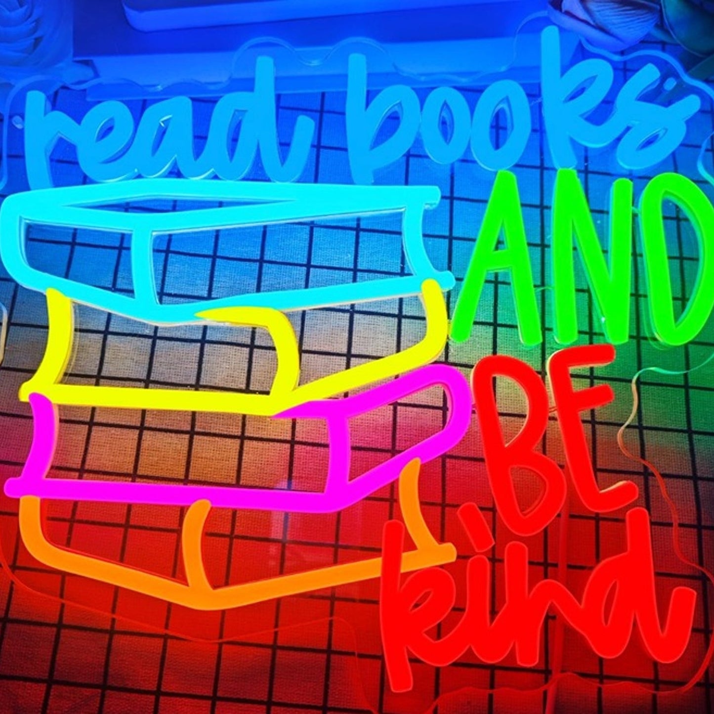 Vivid Bright Colorful “Read Books and Be Kind” LED Night Light Room Wall Decor