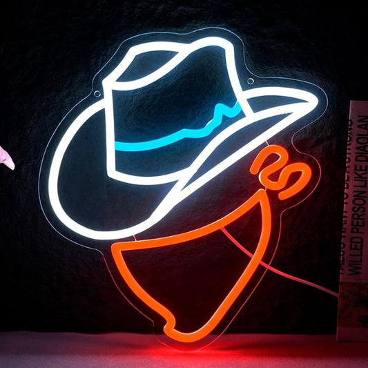 Fun Bright White Cowboy Hat and Red Bandana LED Night Light Room Wall Decoration