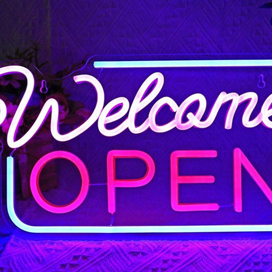 Lovely Bright Blue ‘Welcome Open”  Light Sign Business Store Window Wall Decor
