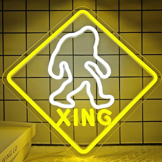 Fun Bright Yellow Big Foot Crossing Sasquatch LED Night Light Room Wall Decor