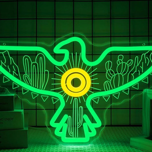 Vivid Bright Green Cactus Eagle Desert LED Night Light Room Wall Decoration