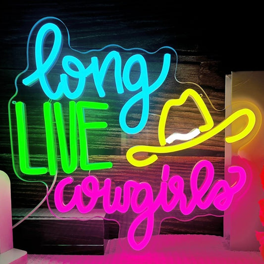 Lovely Bright Colorful “Live Long Cowgirls” LED Night Light Room Wall Decor
