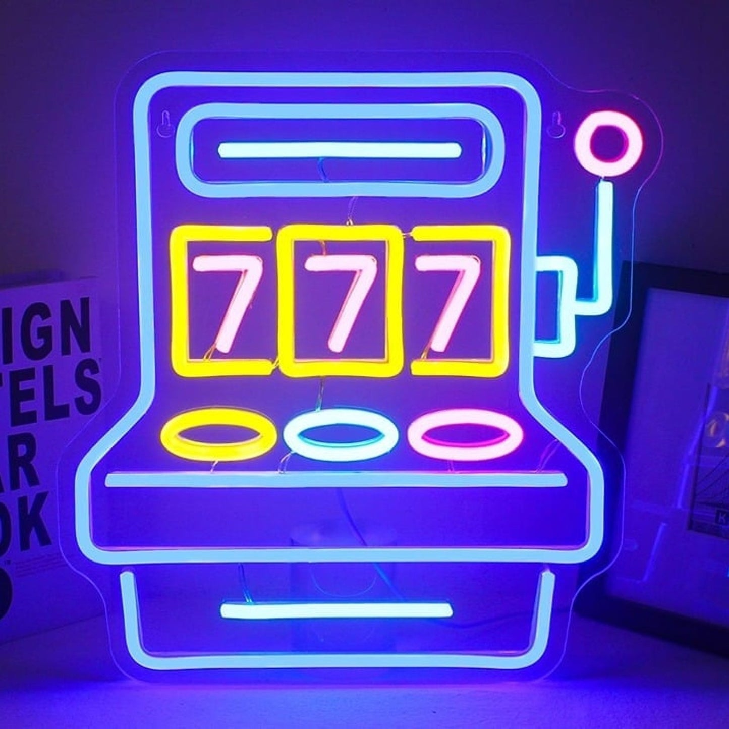 Vivid Bright Blue Slot Machine LED Night Light Casino Las Vegas Decoration