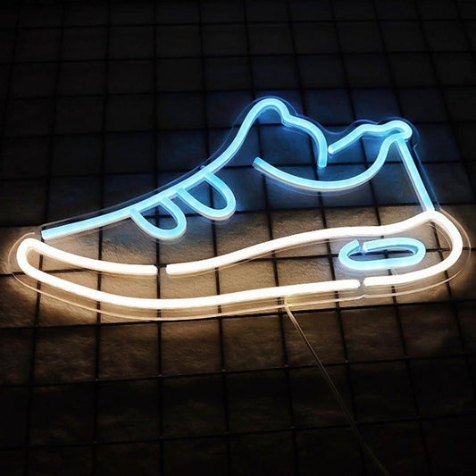 Sleek Blue Sports Sneaker Shoe Neon Light Sign Collection Decor