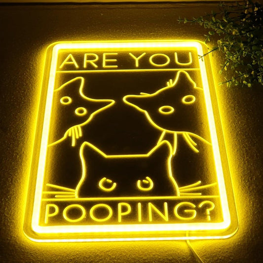 Fun Bright Yellow “Are You Pooping?” Kitty Cat LED Night Light Room Wall Decor
