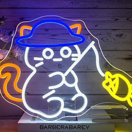 Fun Bright Fishing Kitty Cat LED Night Light Room Wall Decoration