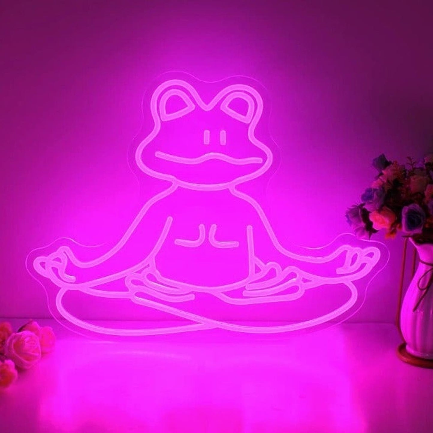 Fun Bright Pink Meditating Frog LED Night Light Room Wall Decoration