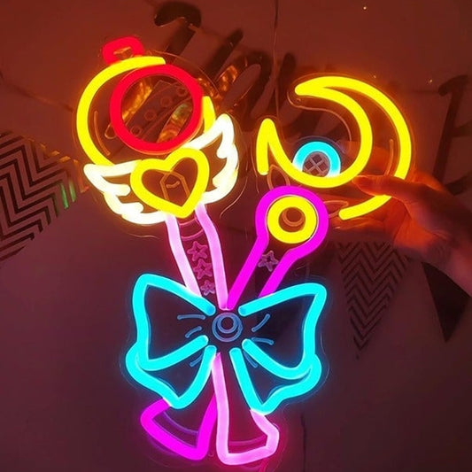 Lovely Bright Sailor Moon Magic Wands Bow LED Night Light Anime Decor