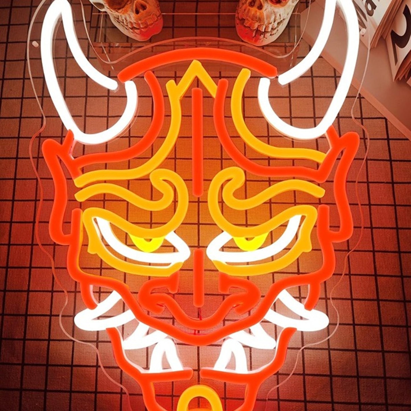 Vivid Bright Red Prajna Hannah Mask LED Night Light Japanese Wall Decoration