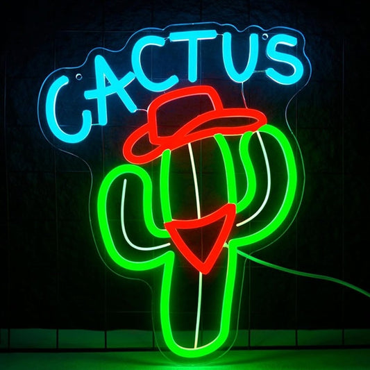 Fun Bright Green Cowboy Cactus LED Night Light Room Wall Decoration