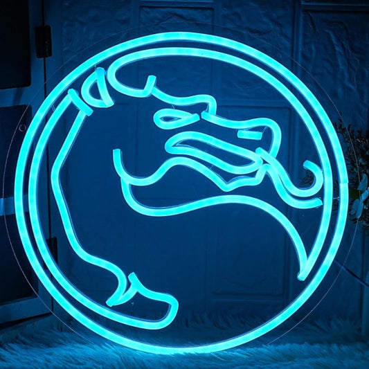 Fun Vivid Bright Blue Mortal Kombat Dragon Logo LED Light Game Room Decor