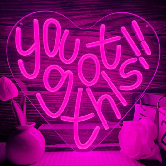 Lovely Bright Pink Positive “You Got This!!” Heart LED Light Motivation Decor