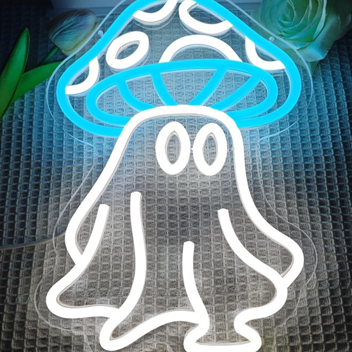 Fun Bright Blue Mushroom Head Ghost LED Night Light Room Wall Decoration