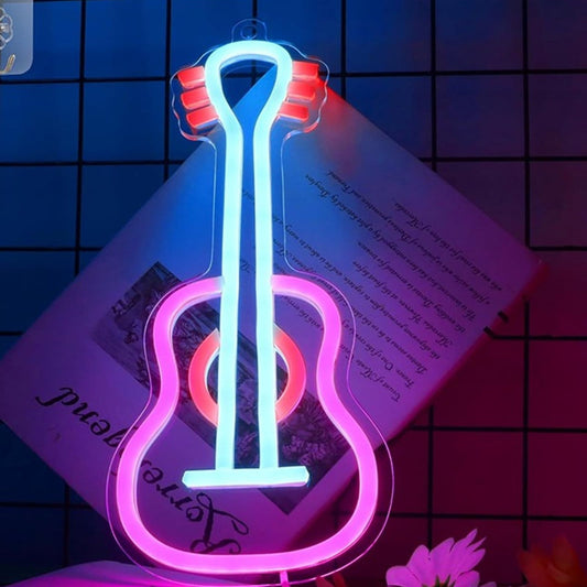 Fun Vivid Bright Pink Guitar LED Night Light Music Concert Decoration