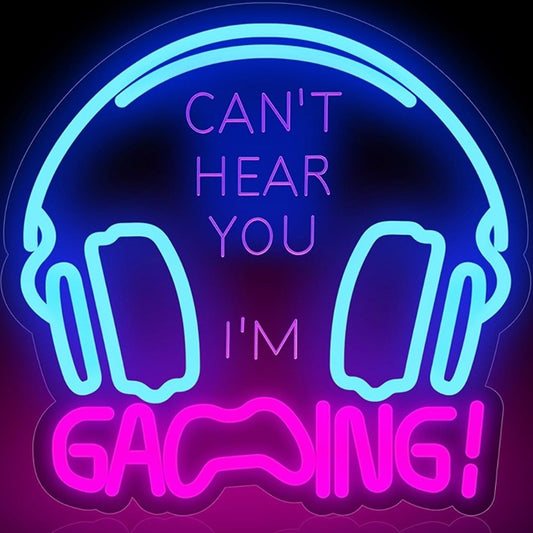 Fun Bright Blue / Pink “Can’t Hear You I’m Gaming” LED Night Light Room Wall Dec