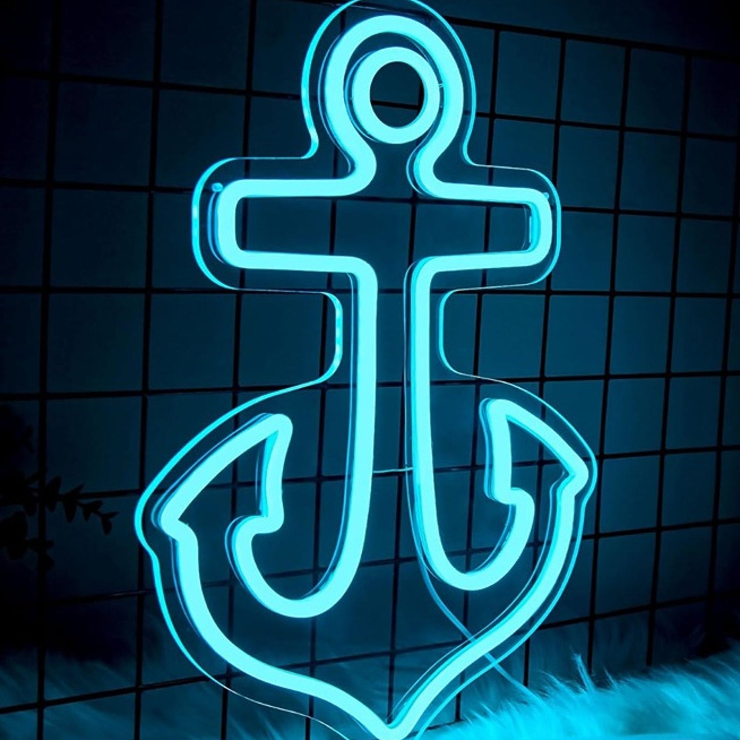 Vivid Bright Blue Ship Anchor LED Night Light Room Wall Decoration