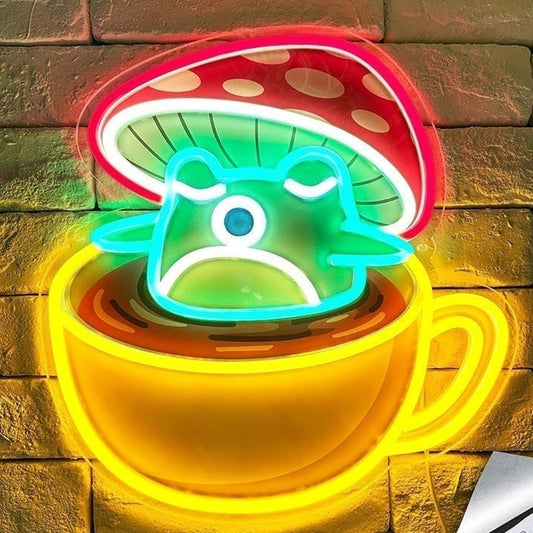 Fun Vivid Bright Baby Mushshoom in a Tea Cup LED Night Light Decor