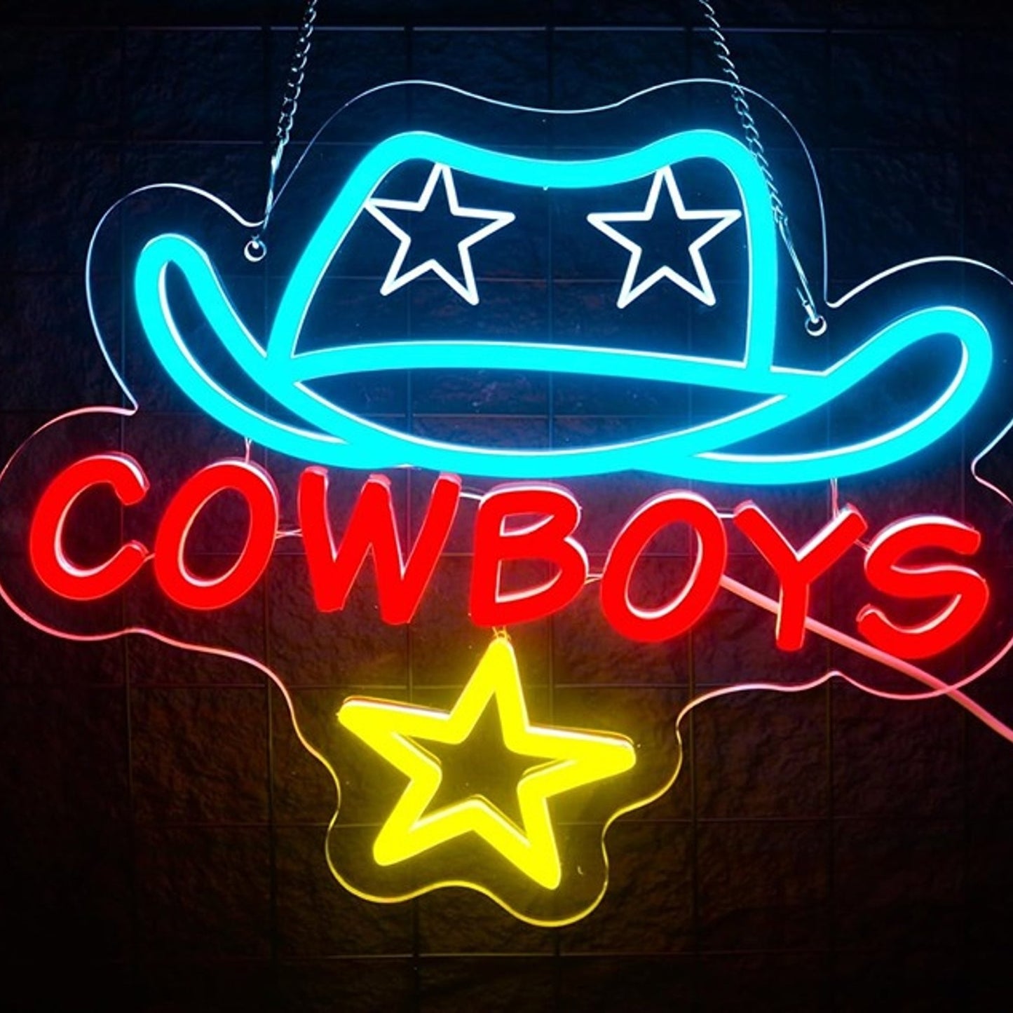 Fun Bright Blue Double Star Cowboy Hat LED Night Light Room Wall Decor