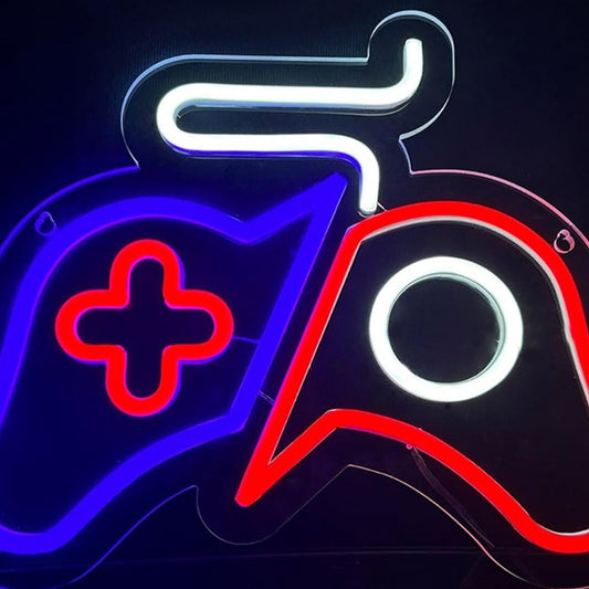 Fun Bright Red/Blue Slashed Game Controller LED Night Light Room Wall Decor