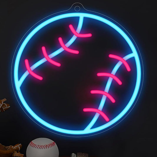 Fun Bright Blue Red Stitch Baseball LED Night Light MLB Sport Room Wall Decor
