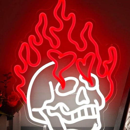 Lovely Bright Red Fire Skull Heart LED Night Light Rom Wall Decor