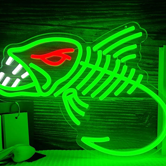 Fun Bright Green Skeleton Fish Hook LED Night Light Room Wall Decoration