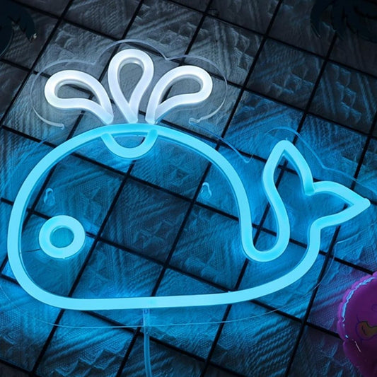 Lovely Bright Blue Water Spouting Whale LED Night Light Room Wall Decor