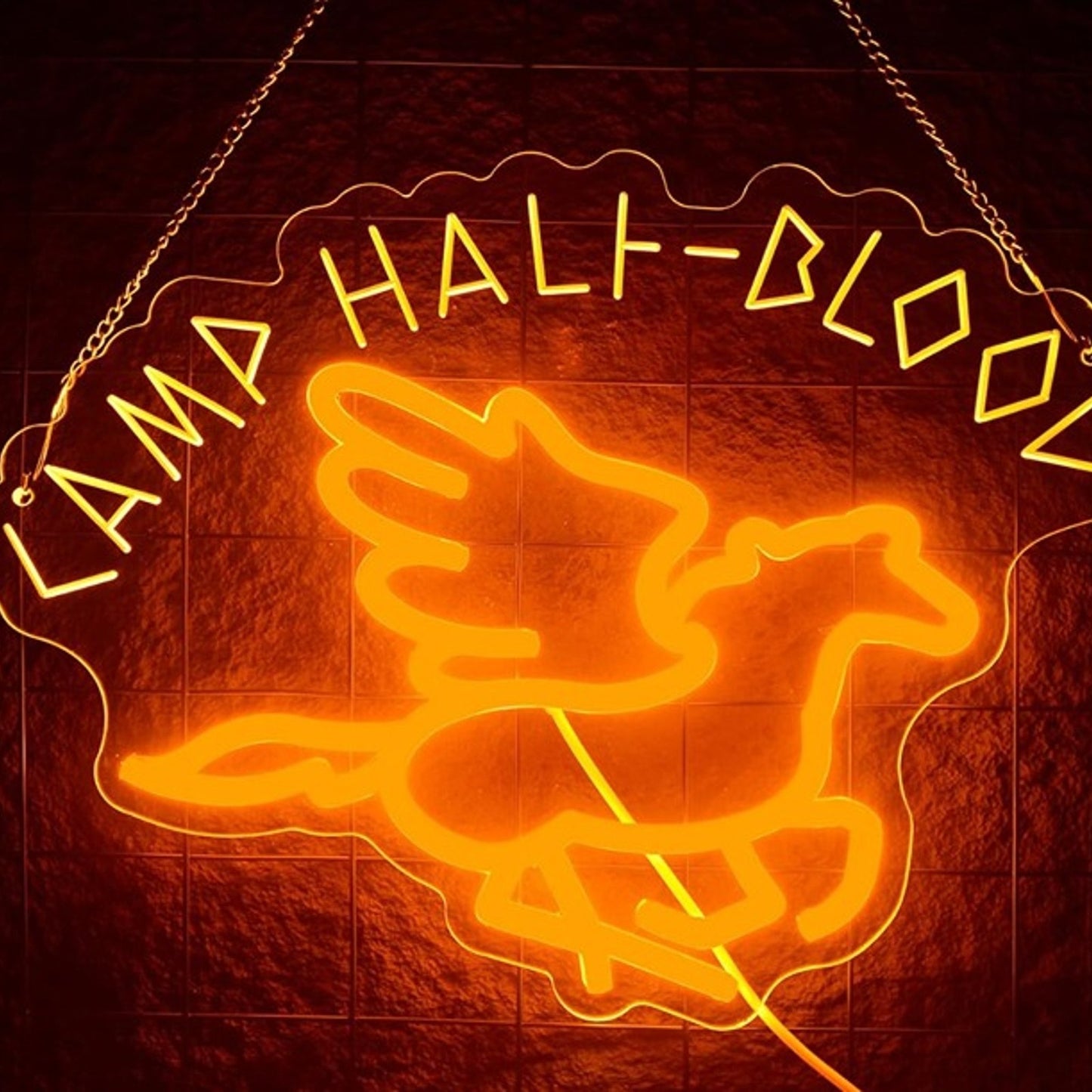 Vivid Bright Orange Flying Horse “Camp Half-Blood” Light The Lightning Thief Dec