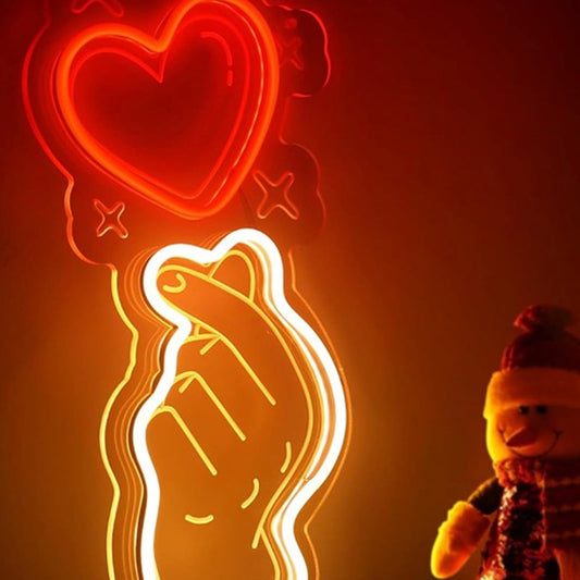 Lovely Bright Warm Red Korean Love Hand Heart LED Night Light Room Wall Decor