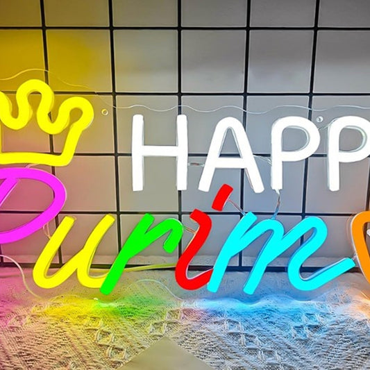 Fun Bright Colorful “Happy Purim” LED Night Light Room Wall Decoration