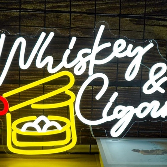 Vivid Bright White / Yellow “Whisky & Cigar” LED Night Light Bar Wall Decoration