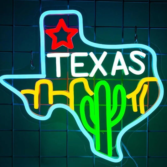 Fun Bright Blue Texas Star, Desert & Cactus LED Night Light Room Wall Decoration
