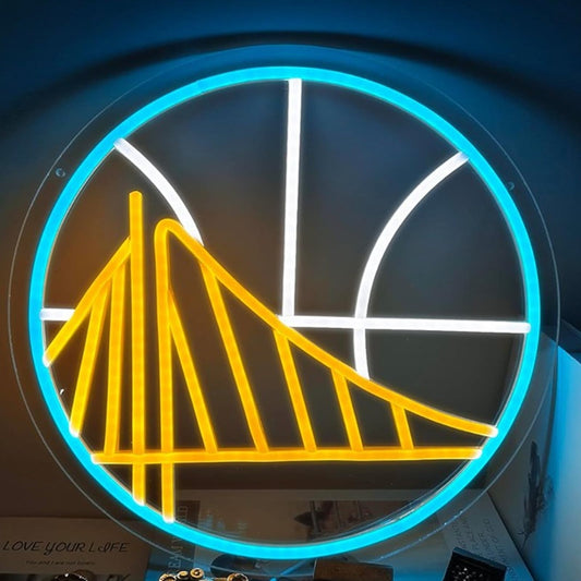 Bright Blue Ring Golden State Warriors LED Night Light NBA Basketball Room Wall