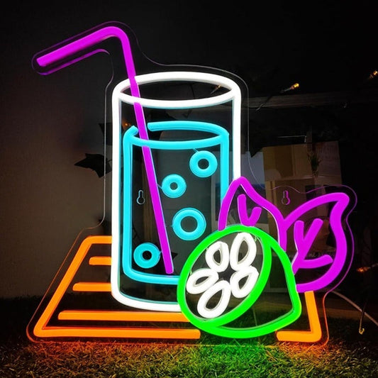 Refreshing Bright Lemon Lime Glass of Soda LED Night Light Room Wall Decoration
