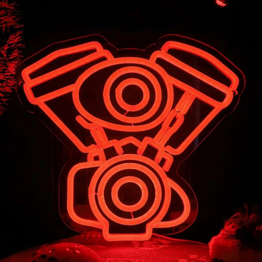 Vivid Bright Red Motorcycle Engine Block LED Light Garage Mechanic Wall Decor