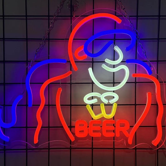 Fun Bright Red Beer Man LED Night Light Man Cave Room Wall Decoration