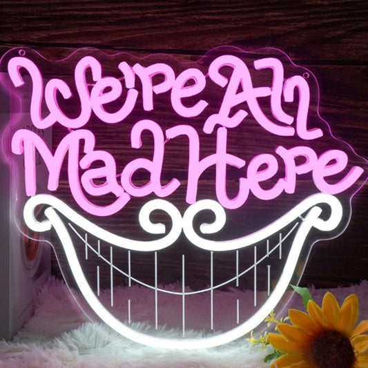 Fun Bright Pink “ We’re All Mad Here” Cheshire Kitty Cat Smile LED Light Decor