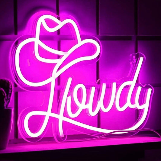 Fun Bright Pink “Howdy” Cowboy Cowgirl Hat LED Night Light Western Country Decor