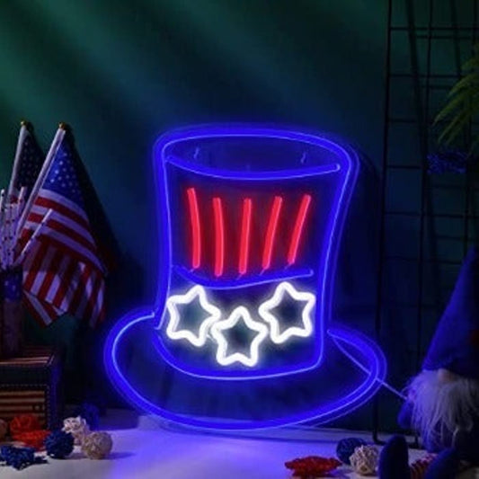 Fun Bright Blue American USA Top Hat Stars LDE Night Light Room Wall Decor