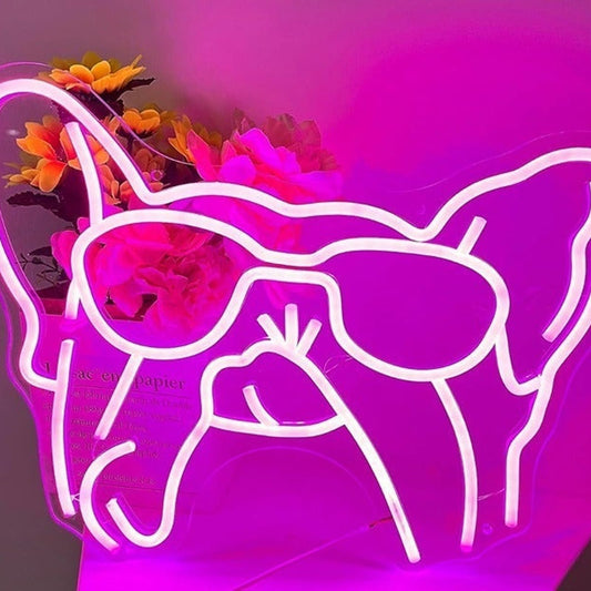 Cute Vivid Bright Pink French Bulldog Frenchie w/ Sunglasses LED Light