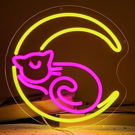 Lovely Bright Sharp Crescent Moon Luna Kitty Cat LED Night Light Decor